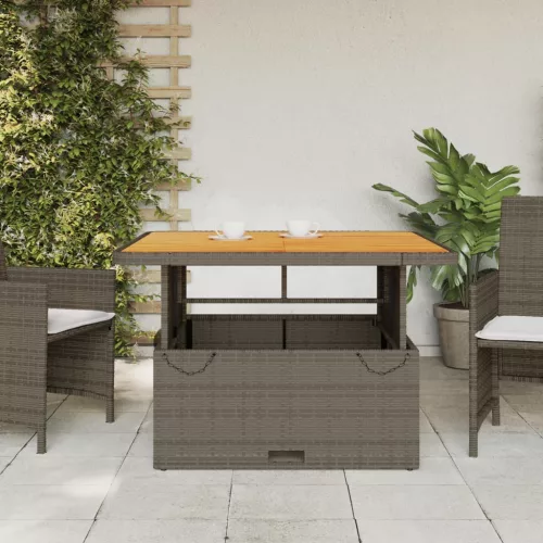  szürke polyrattan és akácfa kerti asztal 110 x 110 x 71 cm
