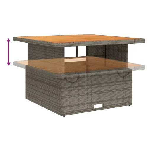  szürke polyrattan és akácfa kerti asztal 110 x 110 x 71 cm