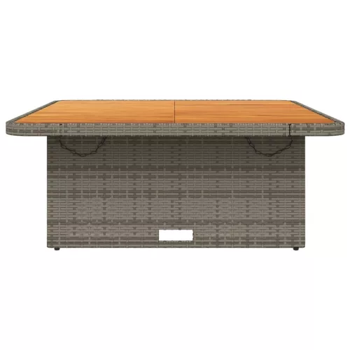  szürke polyrattan és akácfa kerti asztal 110 x 110 x 71 cm