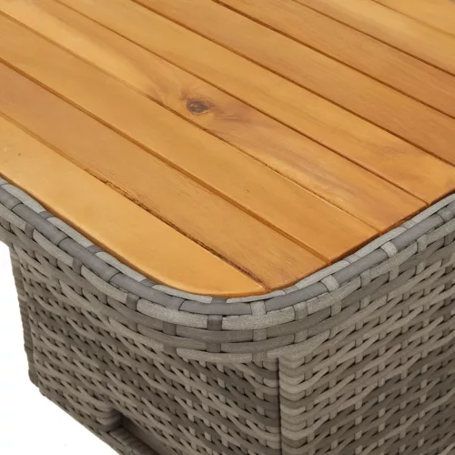  szürke polyrattan és akácfa kerti asztal 110 x 110 x 71 cm