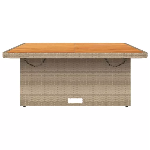  bézs polyrattan és akácfa kerti asztal 110 x 110 x 71 cm