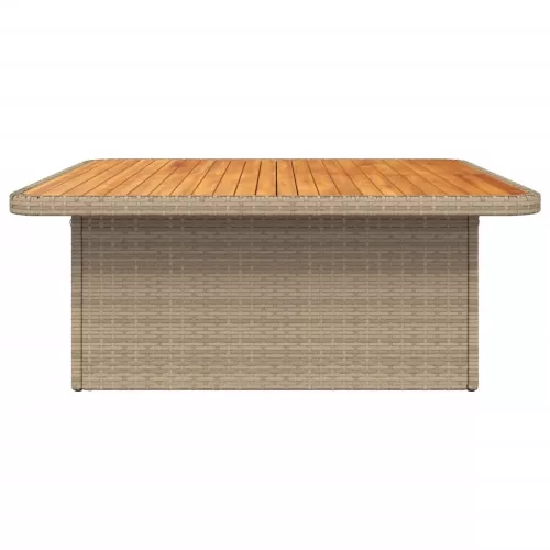  bézs polyrattan és akácfa kerti asztal 110 x 110 x 71 cm