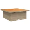  bézs polyrattan és akácfa kerti asztal 110 x 110 x 71 cm