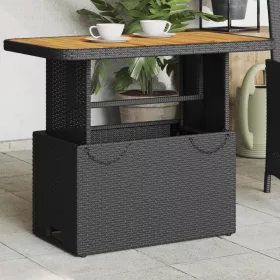  fekete polyrattan és akácfa kerti asztal 90 x 55 x 71 cm