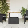  fekete polyrattan és akácfa kerti asztal 90 x 55 x 71 cm