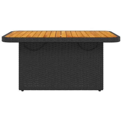  fekete polyrattan és akácfa kerti asztal 90 x 55 x 71 cm