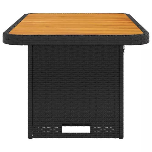  fekete polyrattan és akácfa kerti asztal 90 x 55 x 71 cm