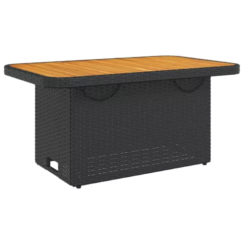  fekete polyrattan és akácfa kerti asztal 90 x 55 x 71 cm