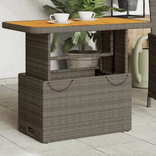  szürke polyrattan és akácfa kerti asztal 90 x 55 x 71 cm