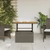  szürke polyrattan és akácfa kerti asztal 90 x 55 x 71 cm