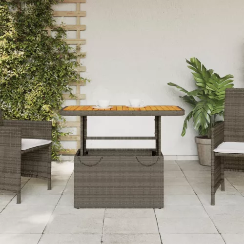  szürke polyrattan és akácfa kerti asztal 90 x 55 x 71 cm
