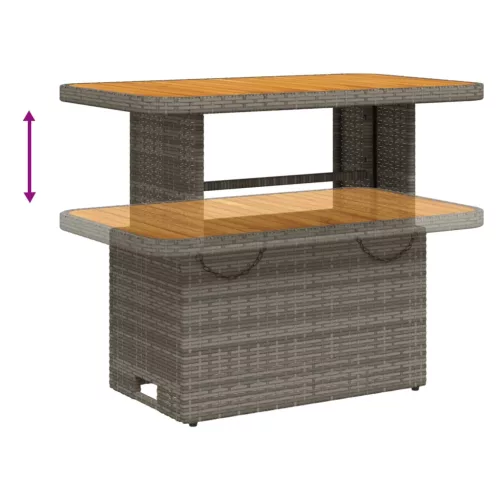  szürke polyrattan és akácfa kerti asztal 90 x 55 x 71 cm