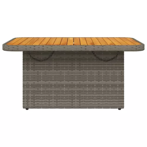  szürke polyrattan és akácfa kerti asztal 90 x 55 x 71 cm
