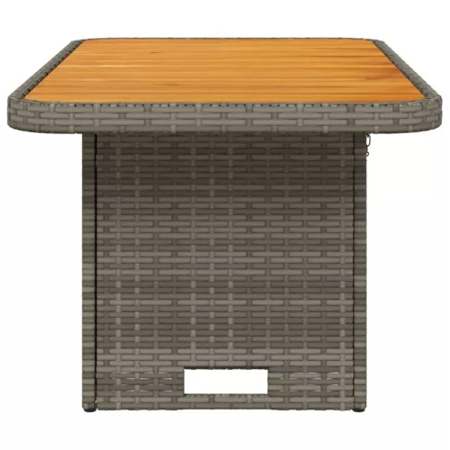  szürke polyrattan és akácfa kerti asztal 90 x 55 x 71 cm