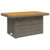  szürke polyrattan és akácfa kerti asztal 90 x 55 x 71 cm