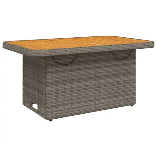  szürke polyrattan és akácfa kerti asztal 90 x 55 x 71 cm