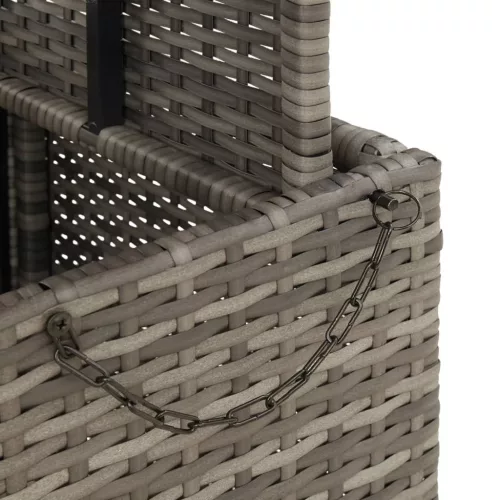  szürke polyrattan és akácfa kerti asztal 90 x 55 x 71 cm