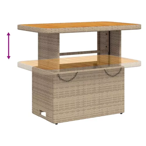  bézs polyrattan és akácfa kerti asztal 90 x 55 x 71 cm