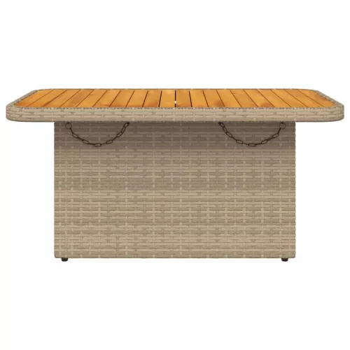  bézs polyrattan és akácfa kerti asztal 90 x 55 x 71 cm