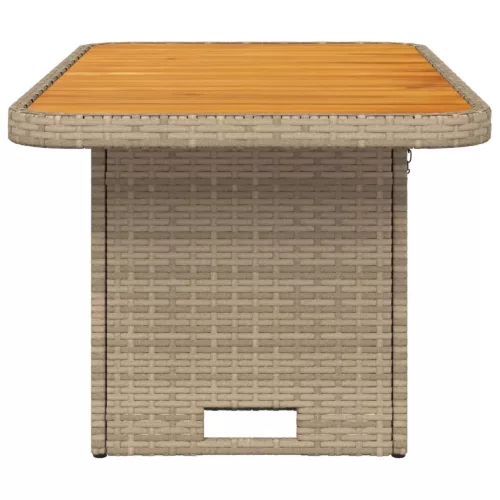  bézs polyrattan és akácfa kerti asztal 90 x 55 x 71 cm