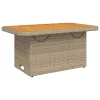  bézs polyrattan és akácfa kerti asztal 90 x 55 x 71 cm