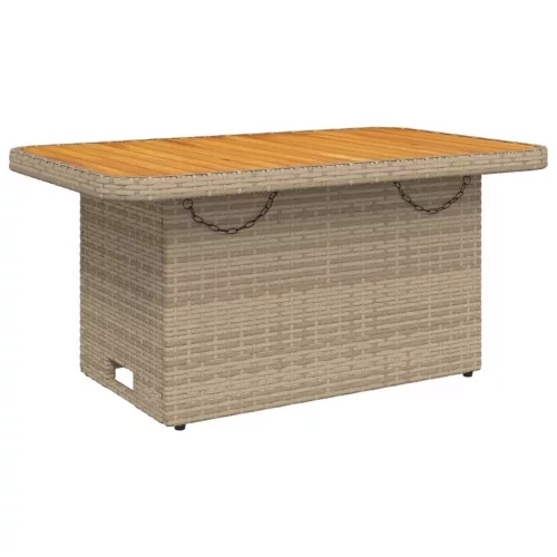  bézs polyrattan és akácfa kerti asztal 90 x 55 x 71 cm