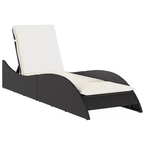  fekete polyrattan napozóágy párnával 60x205x73 cm