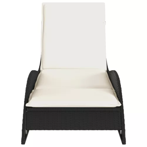 fekete polyrattan napozóágy párnával 60x205x73 cm
