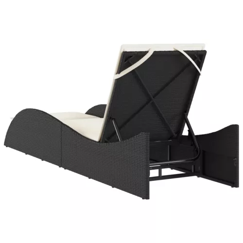 fekete polyrattan napozóágy párnával 60x205x73 cm
