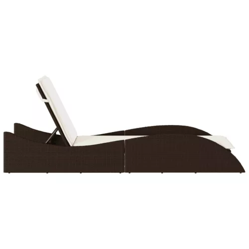  barna polyrattan napozóágy párnával 60x205x73 cm