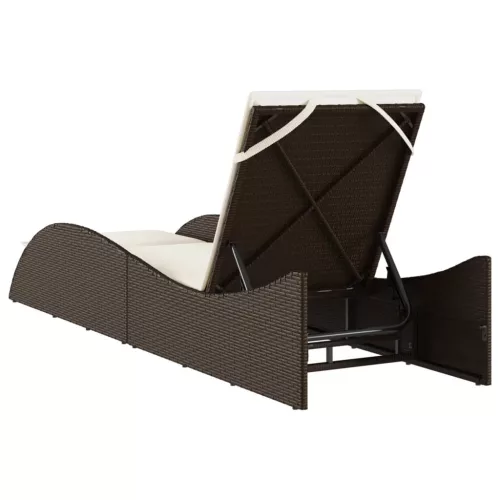  barna polyrattan napozóágy párnával 60x205x73 cm