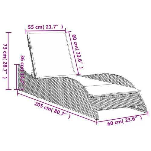  barna polyrattan napozóágy párnával 60x205x73 cm