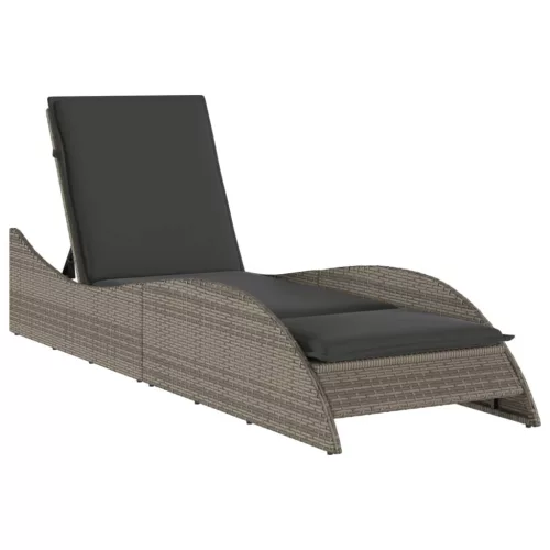  szürke polyrattan napozóágy párnával 60x205x73 cm