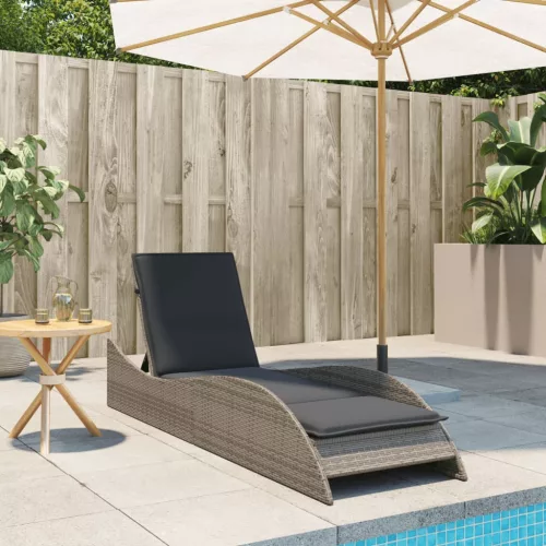  szürke polyrattan napozóágy párnával 60x205x73 cm