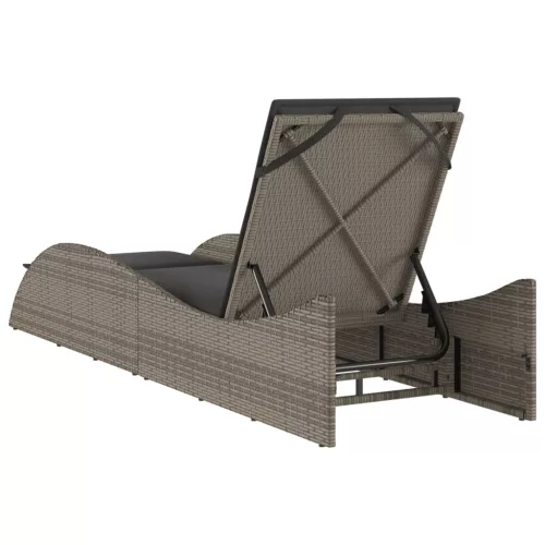  szürke polyrattan napozóágy párnával 60x205x73 cm
