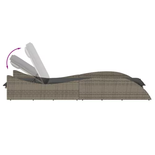  szürke polyrattan napozóágy párnával 60x205x73 cm