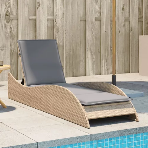  bézs polyrattan napozóágy párnával 60x205x73 cm