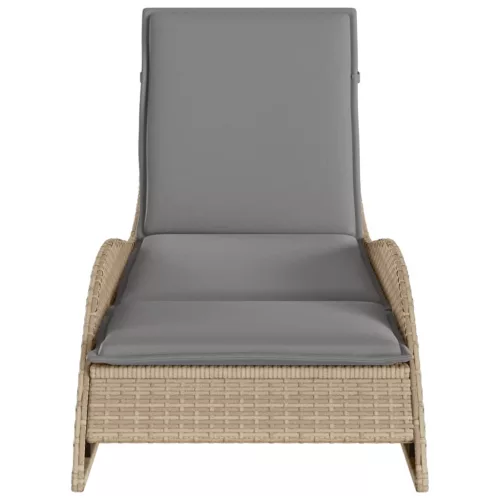  bézs polyrattan napozóágy párnával 60x205x73 cm