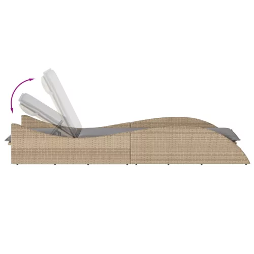  bézs polyrattan napozóágy párnával 60x205x73 cm