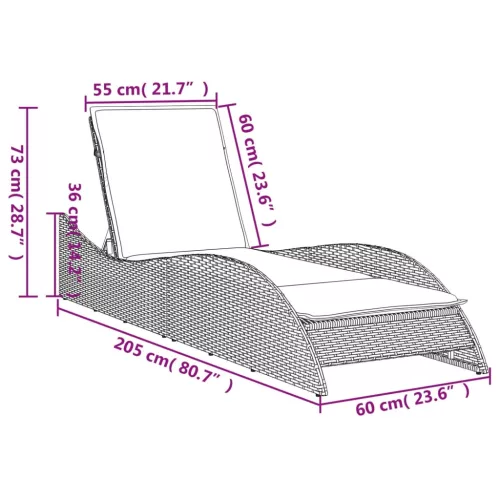 bézs polyrattan napozóágy párnával 60x205x73 cm