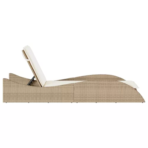  bézs polyrattan napozóágy párnával 60x205x73 cm