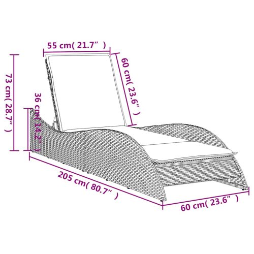  barna polyrattan napozóágy párnával 60 x 205 x 73 cm
