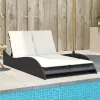  fekete polyrattan napozóágy párnákkal 114x205x73 cm
