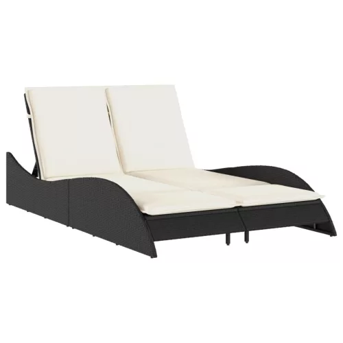 fekete polyrattan napozóágy párnákkal 114x205x73 cm