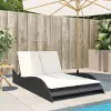  fekete polyrattan napozóágy párnákkal 114x205x73 cm