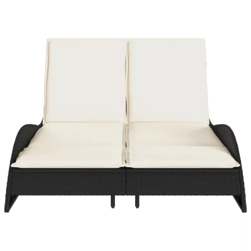  fekete polyrattan napozóágy párnákkal 114x205x73 cm