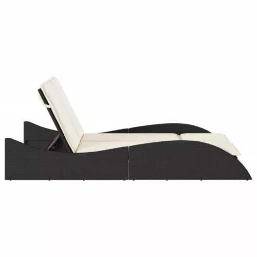  fekete polyrattan napozóágy párnákkal 114x205x73 cm