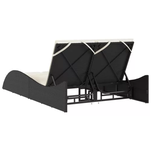  fekete polyrattan napozóágy párnákkal 114x205x73 cm