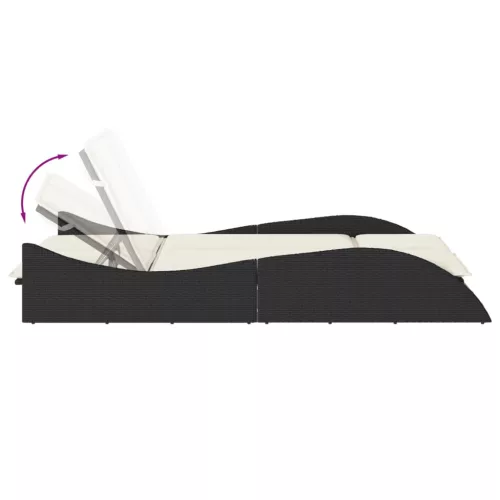  fekete polyrattan napozóágy párnákkal 114x205x73 cm