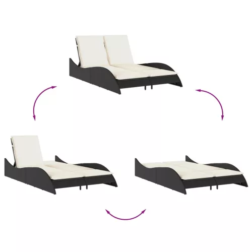  fekete polyrattan napozóágy párnákkal 114x205x73 cm